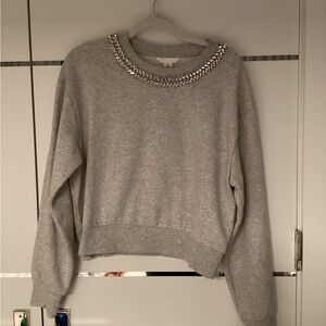 H&M Gray Crewneck Sweatshirt with Chain Embellishment